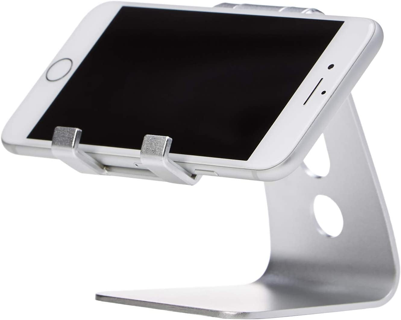 Sleek Adjustable Aluminum Phone Stand for iPhone & Android - Compact Silver Design, Perfect for Any Space!