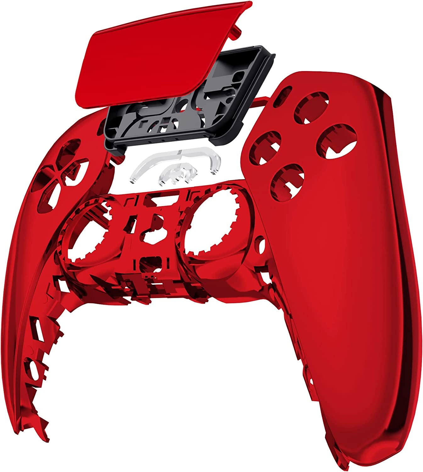 Transform Your PS5 Controller with a Custom Chrome Red Glossy Touchpad Shell - Perfect DIY Replacement for BDM-010/020/030/040/050!