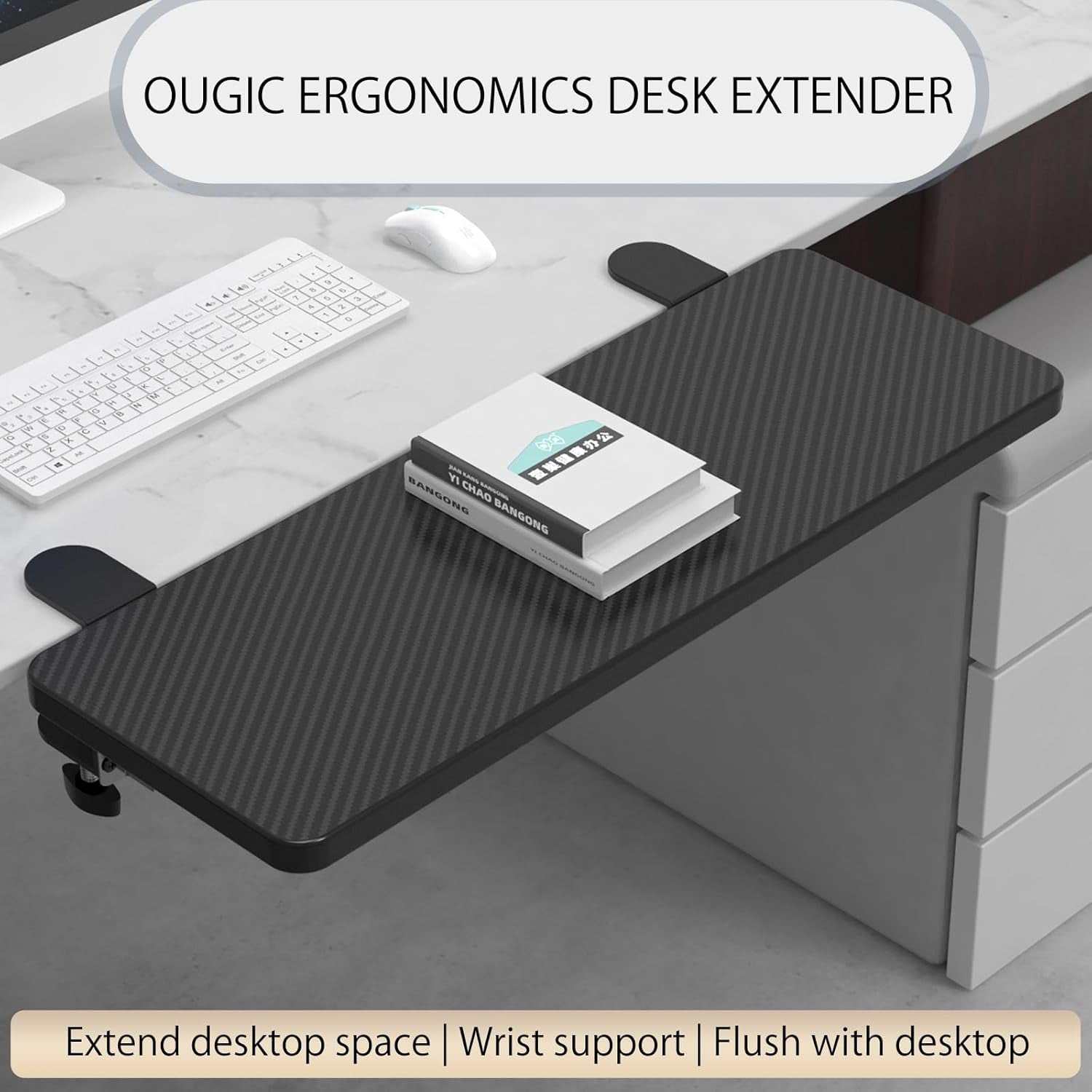 OUGIC Ergonomic Desk Extension Tray - 75x24cm Clamp-On Keyboard Drawer & Armrest Stand
