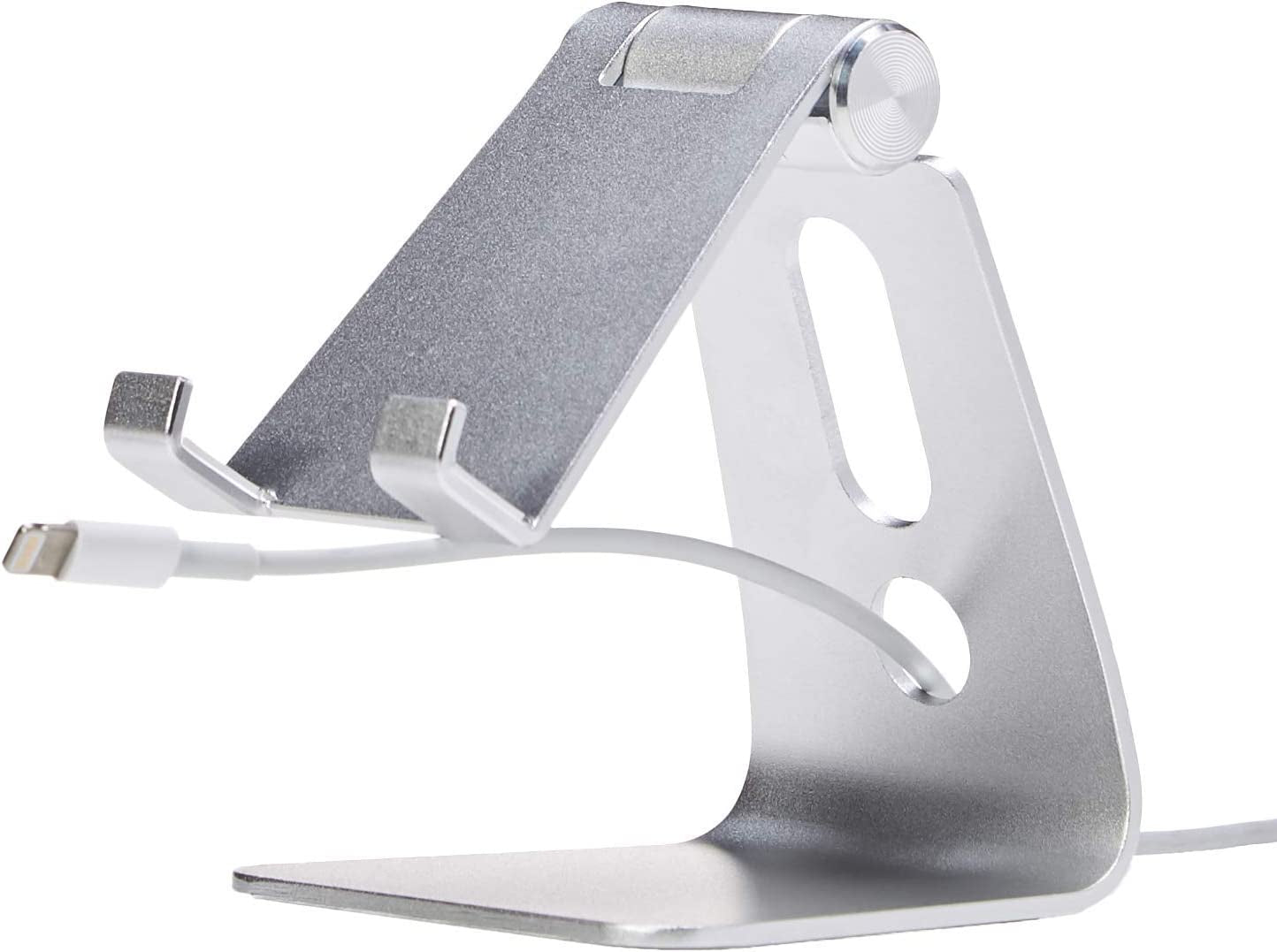 Sleek Adjustable Aluminum Phone Stand for iPhone & Android - Compact Silver Design, Perfect for Any Space!
