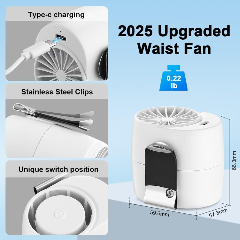 Portable Clip Mini Fan, 1600Mah Battery ,Turbo Handheld Cooling Fan Wearable Cooling Hat/Shirt/Belt Fan,Adjustable 3 Speed USB Rechargeable for Home Outdoor Camping Fishing (Summer Gift)