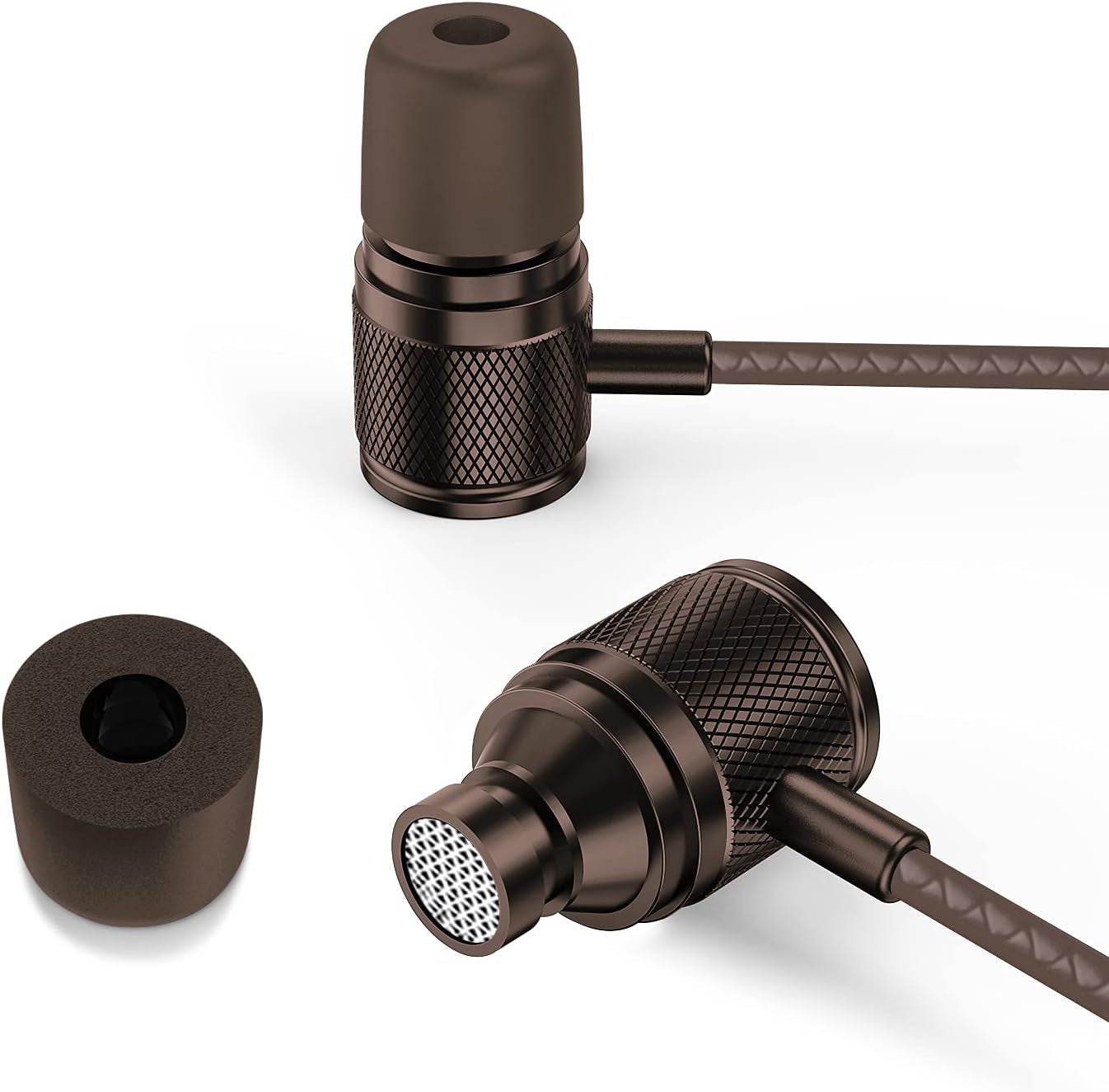 LUDOS Ultra Wired Earbuds - Comfortable Noise-Isolating Earphones with Microphone, Memory Foam for Kids & Adults, 5-Year Warranty, Perfect for iPhone & Samsung - Brown