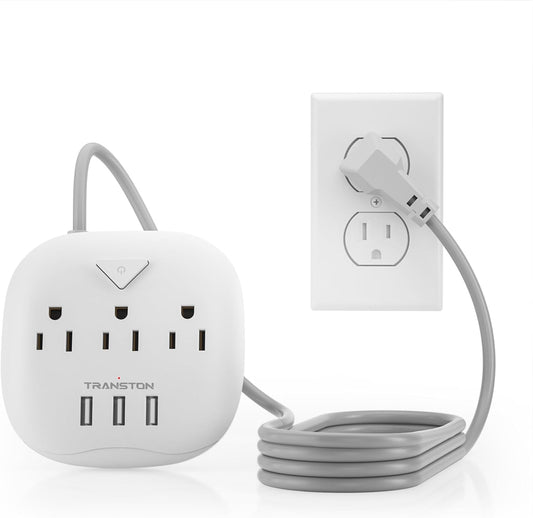 Sleek Smart Power Strip with 3 Outlets & 3 USB Ports - 5 Ft Extension Cord, Perfect for Home, Office & Travel