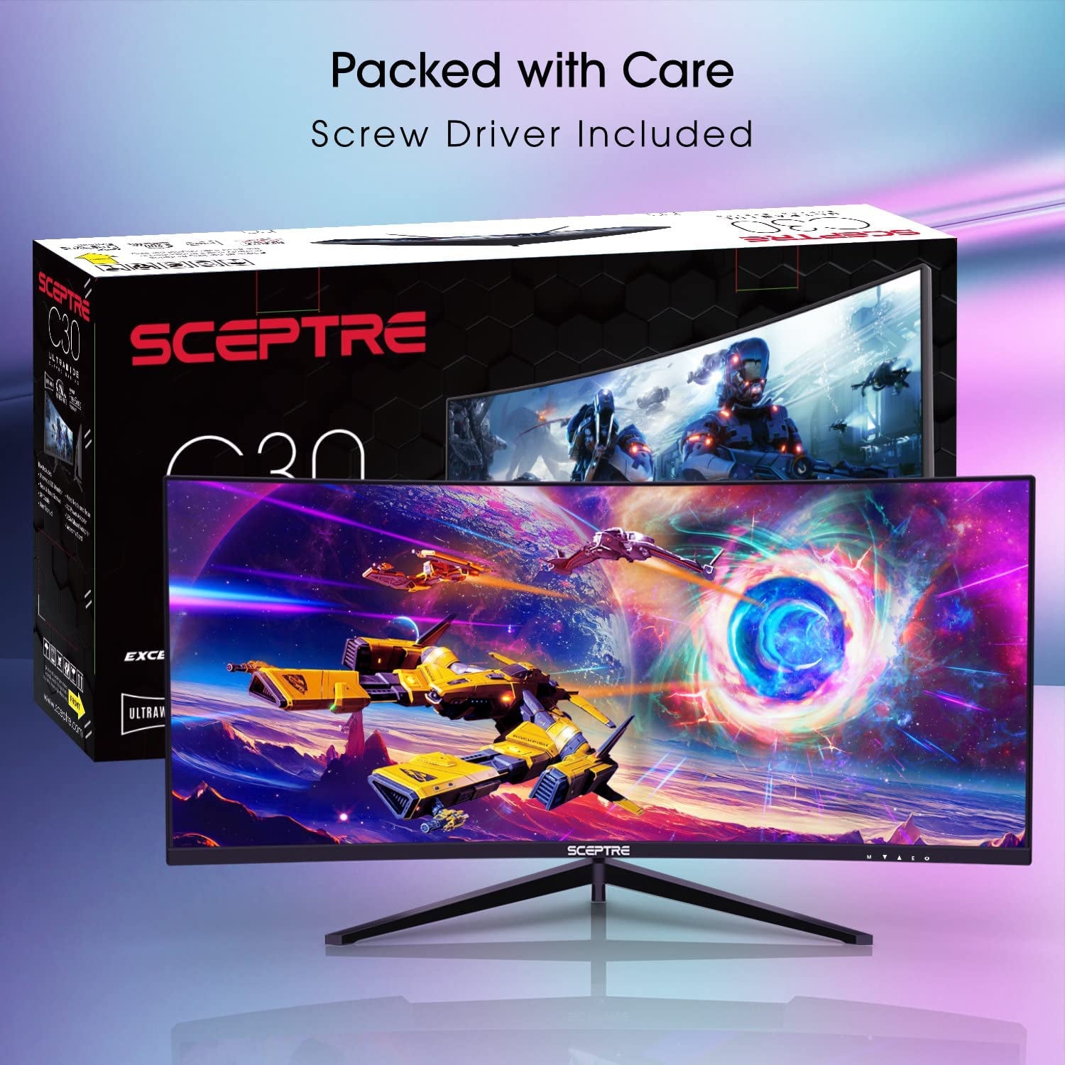 Sceptre 30-Inch Curved 21:9 Ultra Wide Gaming Monitor - 2560x1080, 200Hz, HDMI/DisplayPort, Built-In Speakers, Sleek Metal Black (C305B-200UN1)