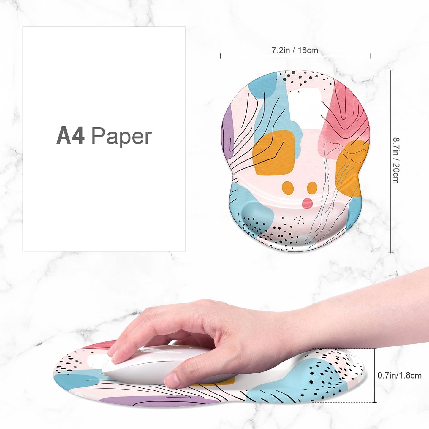 Ergonomic Mouse Pad with Gel Wrist Support - Comfort & Pain Relief for Office Use, Stylish Art Pattern (8.7 x 7.2 Inches)