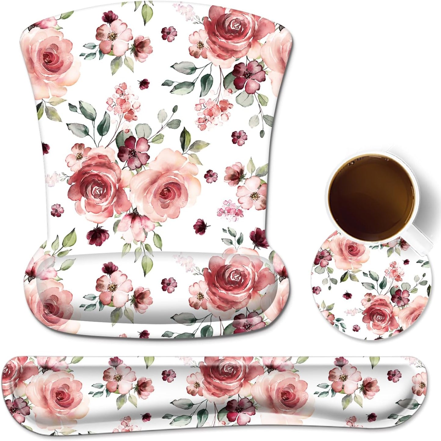 Ergonomic Peony Flower Mouse Pad & Memory Foam Wrist Rest Set – Ultimate Comfort & Pain Relief for Easy Typing