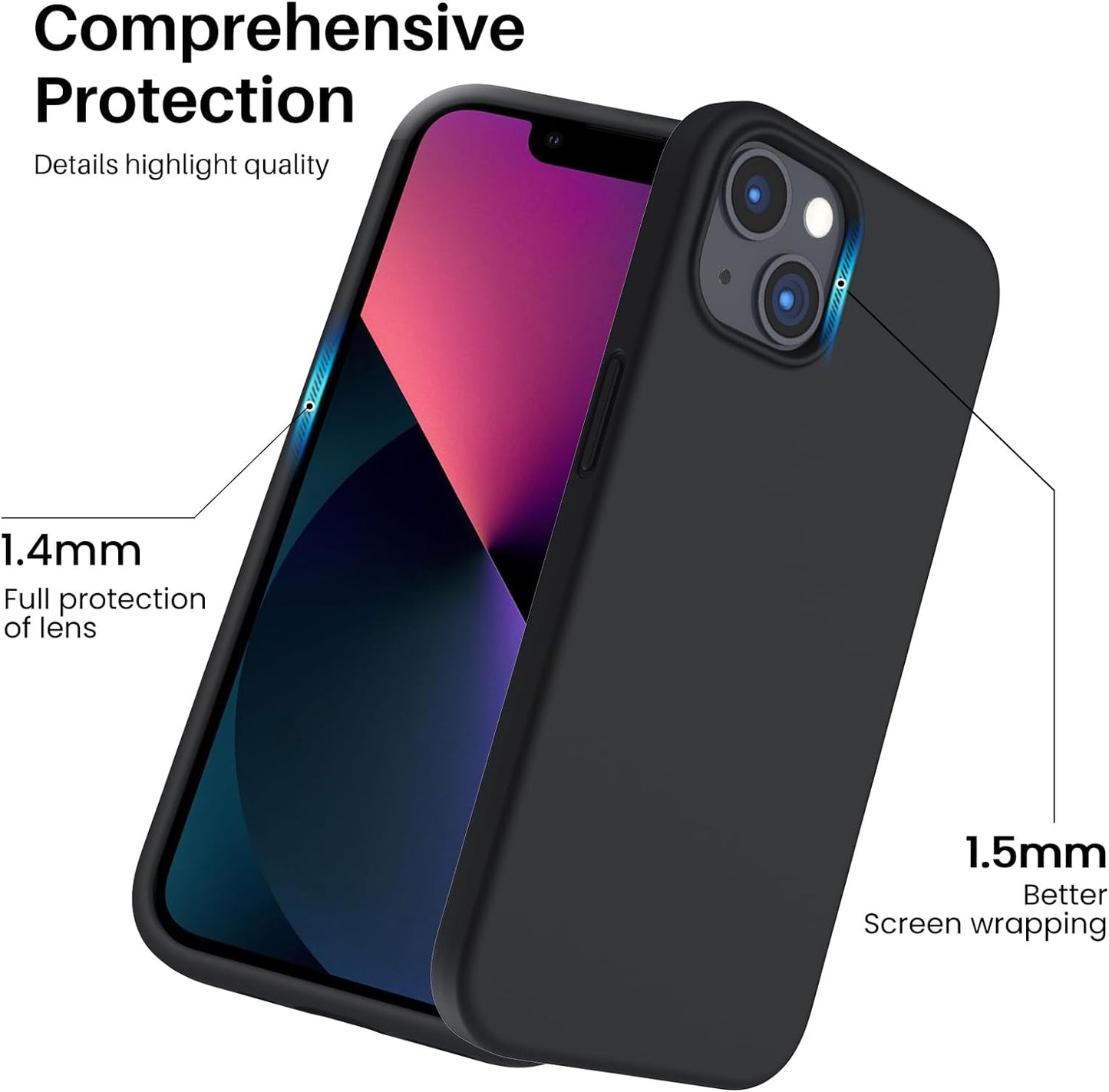 ORNARTO Black Shockproof Liquid Silicone Case for iPhone 13 - Ultimate Drop Protection & Stylish Design (6.1 Inch)