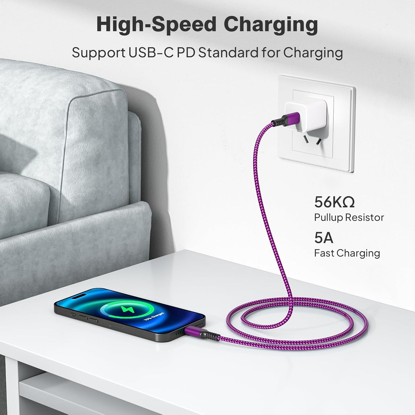 Ultimate 100W USB-C Charging Cable 3-Pack (3.3FT, 6.6FT, 10FT) – Fast Charge for iPhone 16 Pro Max, MacBook, iPad, AirPods, & Samsung Galaxy S25/S24/S23 Ultra