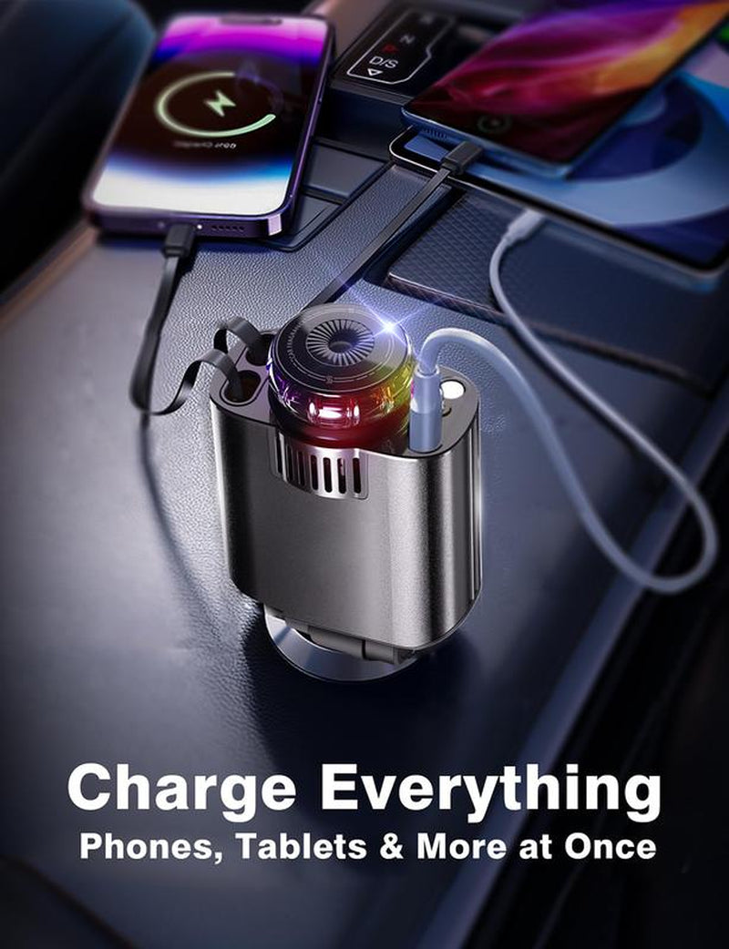 Retractable Car Charger USB C Fast Charging 120W, Caraccessories Cigarette Lighter Adapter with Aromatherapystarlight/Air Freshener , Car Charger Iphone16 15 14 13 12 11 Essentials Giftfor Travelers, Men, Women