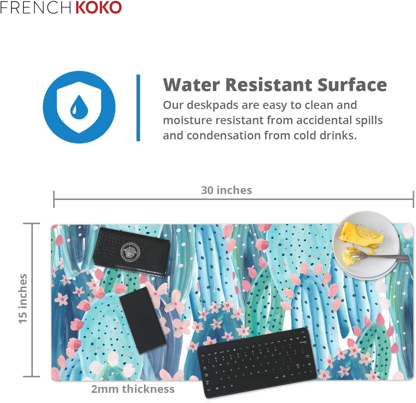 Chic French Koko XL Mouse Pad - Stylish Extended Desk Mat in Adorable Pink & Green Cactus Design for Home, School, and Office - Perfect Gift for Women and Girls