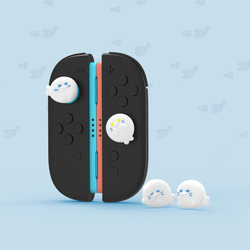 Playvital Thumb Grips for Nintendo Switch 2, Kawaii Silicone Thumbstick Caps for Joycon 2, Joystick Cover for Switch 2 Accessories - Cutie Seal Squad