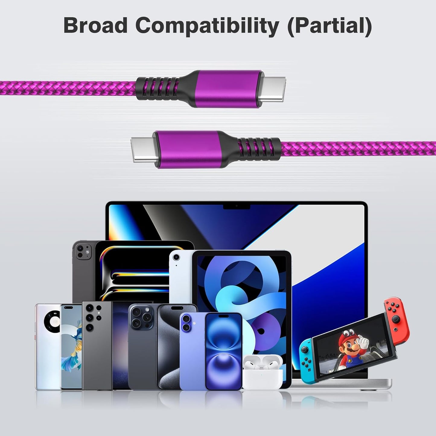 Ultimate 100W USB-C Charging Cable 3-Pack (3.3FT, 6.6FT, 10FT) – Fast Charge for iPhone 16 Pro Max, MacBook, iPad, AirPods, & Samsung Galaxy S25/S24/S23 Ultra