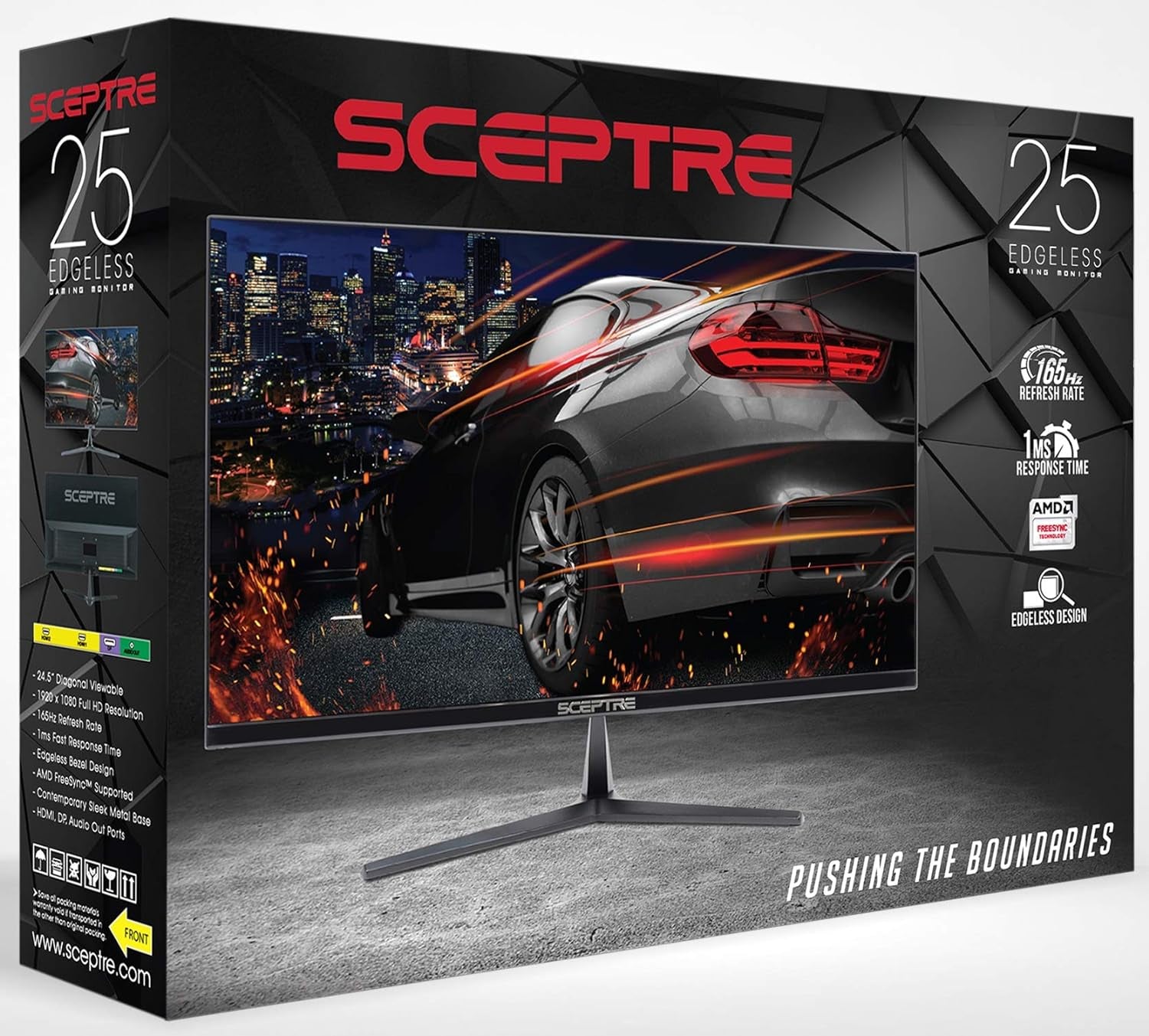 Sceptre E255B-1658A 25" FHD 1080P 165Hz 144Hz 1Ms AMD Freesync Gaming LED Monitor 2X HDMI 2.0 1X Displayport RTS FPS Build-In Speakers, Machine Black, Metallic Black