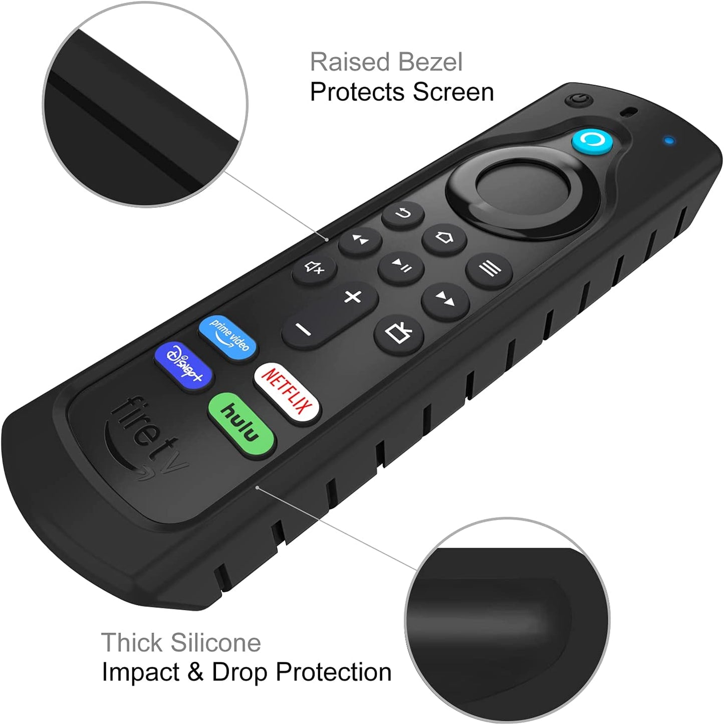 Casebot Premium Anti-Slip Silicone Remote Cover for Fire TV Stick HD/4K/Max & Alexa Voice Remote - Shockproof Protection, Black