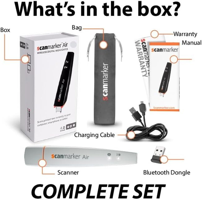 Scanmarker Air: The Ultimate Electronic Translation & Reading Pen for Students, Professionals, and Dyslexia – Compatible with Mac, Windows, iOS & Android (White)