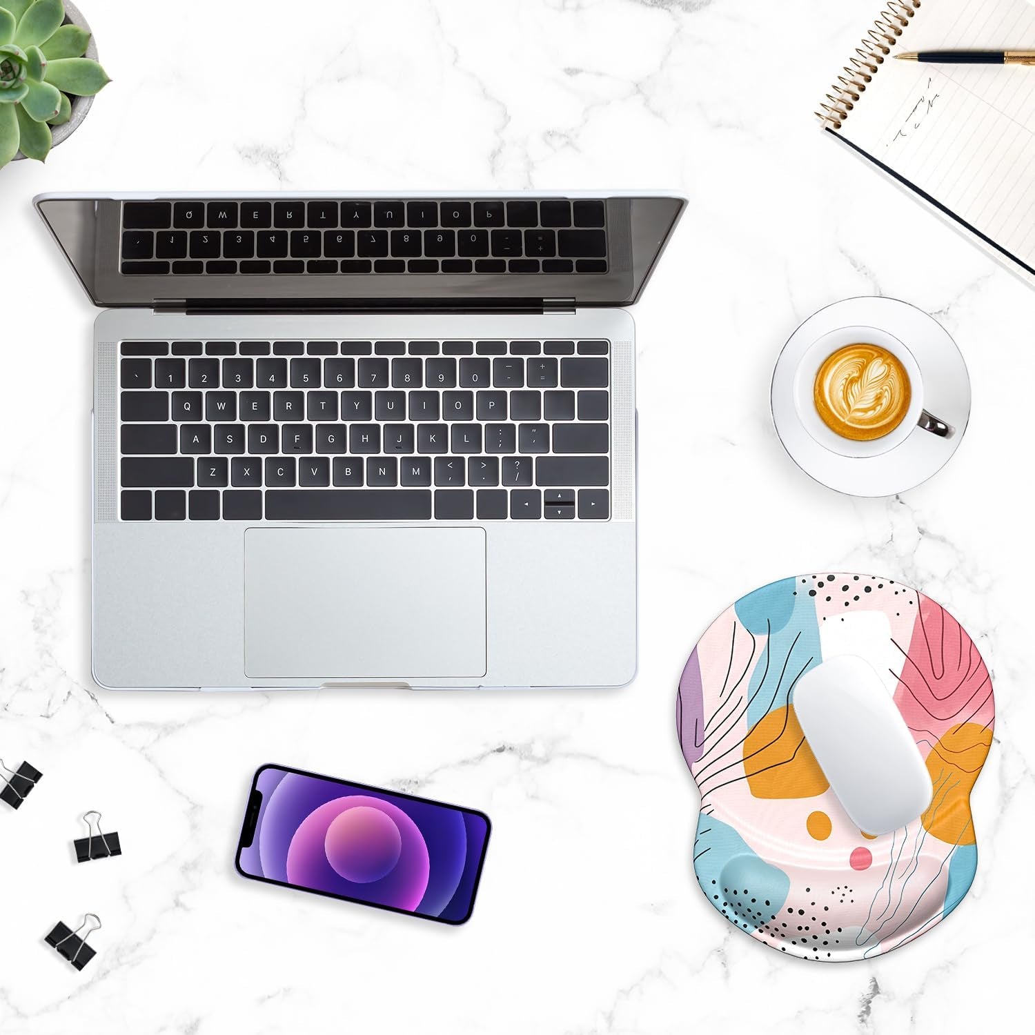 Ergonomic Mouse Pad with Gel Wrist Support - Comfort & Pain Relief for Office Use, Stylish Art Pattern (8.7 x 7.2 Inches)