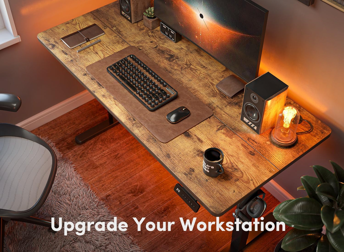 FEZIBO Height Adjustable Electric Standing Desk - 48x24 Inches Rustic Brown Sit-Stand Home Office Solution