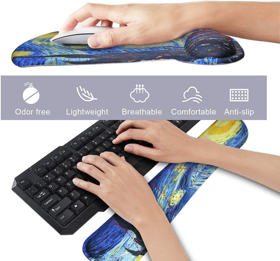 Enhance Comfort & Style: Ergonomic Starry Night Mouse Pad Set with Wrist Support for Pain-Free Typing