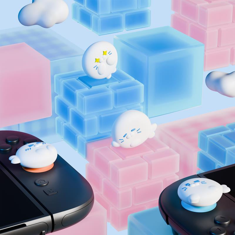 Playvital Thumb Grips for Nintendo Switch 2, Kawaii Silicone Thumbstick Caps for Joycon 2, Joystick Cover for Switch 2 Accessories - Cutie Seal Squad