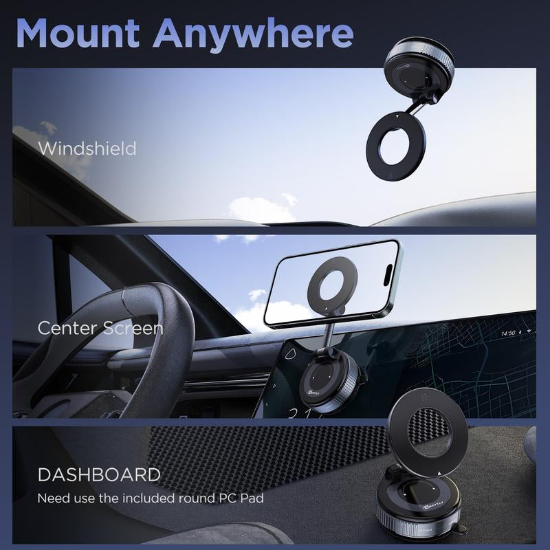 MSXTTLY Upgraded Vacuum Magnetic Car Phone Holder, Suction Cup 360° Rotating, Portable Stand for Car/Home/Office, Fit for All Iphone Iphone 11 and Above