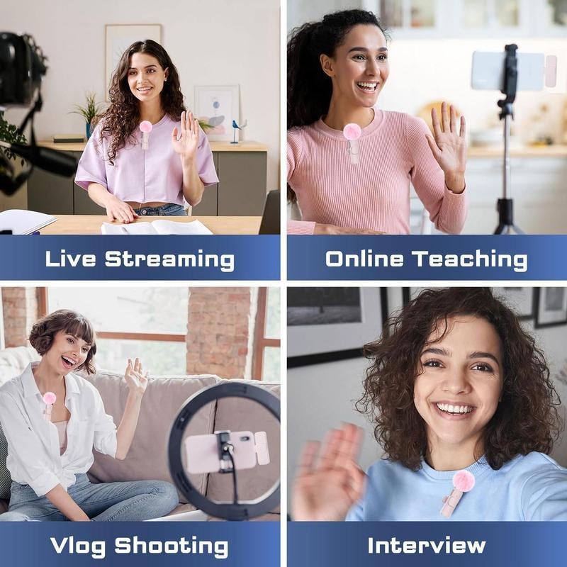 Professional Wireless Lavalier Microphone, USB Rechargeable Mini Wireless Microphone, Plug-Play Lapel Mic for Video Recording, Teaching, Interviews, Podcast Equipment, Gifts for Mums Microfono Minimic C Interface Black Mini Microphone