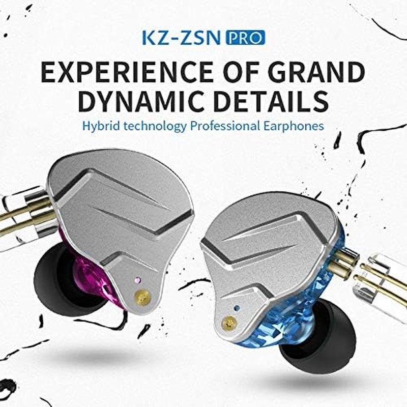 Linsoul KZ ZSN Pro Hybrid Metal Earphones - Dual Driver 1BA+1DD HiFi In-Ear Monitors with Detachable 2Pin Cable (Black)