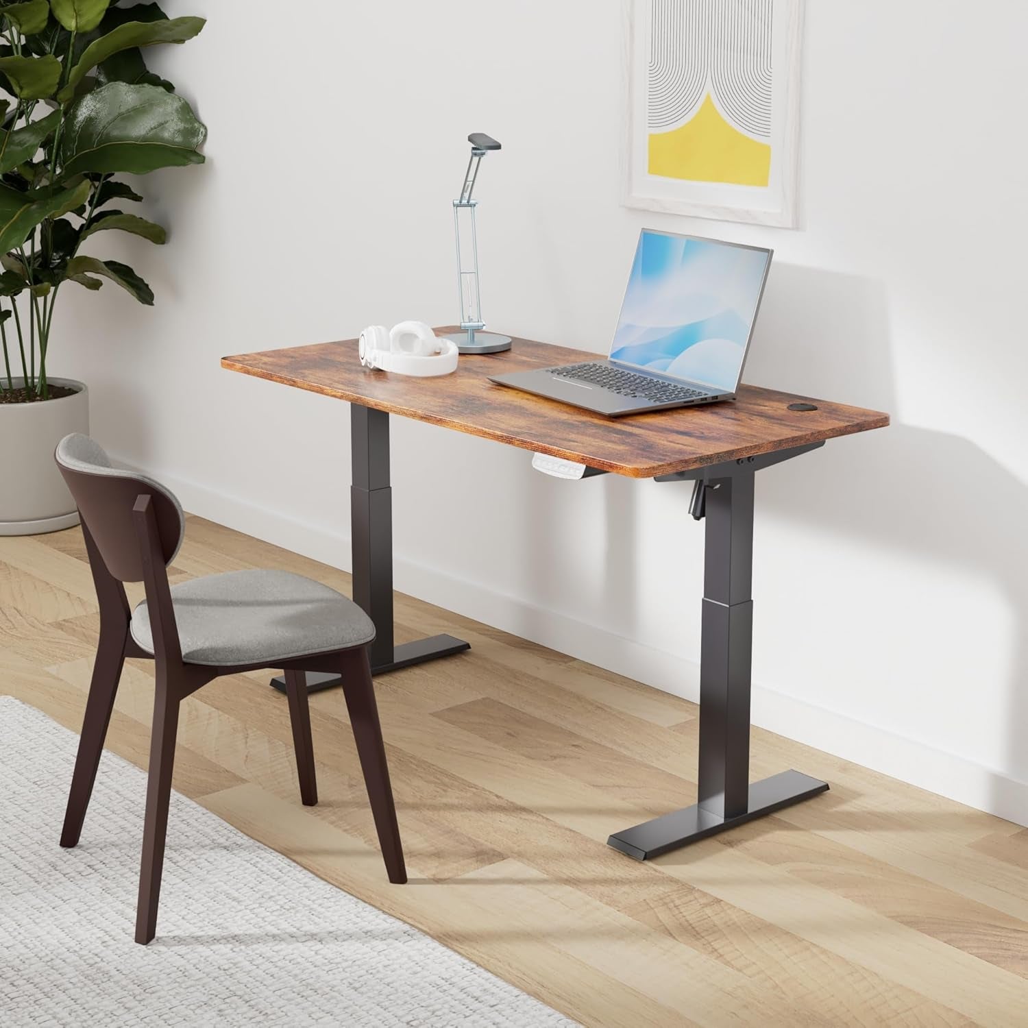 FEZIBO Height Adjustable Electric Standing Desk - 48x24 Inches Rustic Brown Sit-Stand Home Office Solution