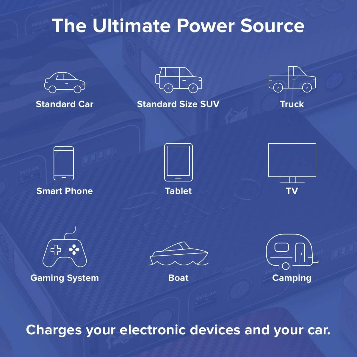 HALO Bolt 44400mAh Wireless Power Bank - Portable Charger & Car Jump Starter for Laptops & Phones with AC Outlet - Stylish Blue Graphite Design