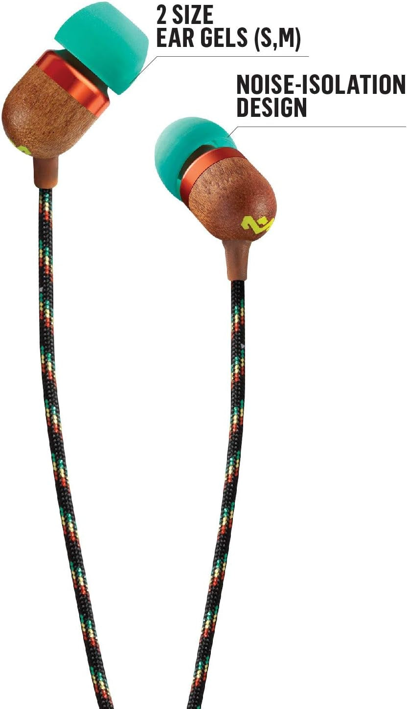 House of Marley Smile Jamaica: Wired Earphones with Microphone, Noise Isolating Design, and Sustainable Materials (Rasta)
