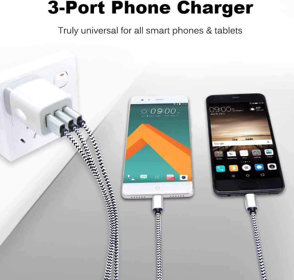 Sicodo 3-Pack Fast Charging USB Wall Charger Adapter - 3.1A Power for iPhone, Samsung Galaxy, and Google Devices