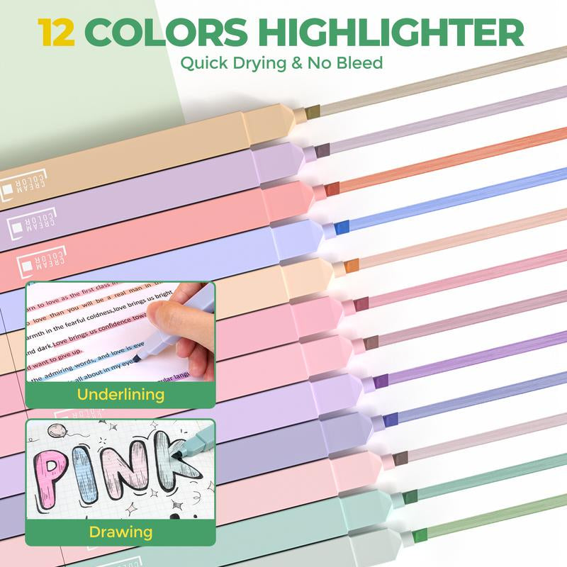 Nicpro 50 Pack Aesthetic School Supplies with Pen Case, 5 Quick Dry Retractable Black Ink Pens, 12 Pastel Highlighters, 6 Pastel Mechanical Pencil Set 0.5 & 0.7 & 0.9 & 2.0 Mm for Students Stationary