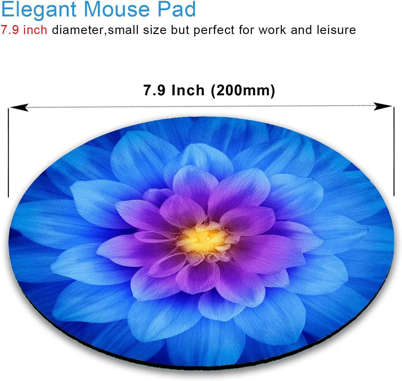 Vibrant Blue Watercolor Lotus Flower Round Mouse Pad - Stylish Non-Slip Rubber Base for Women, Perfect 7.9 Inch Personalized Mousepad for Laptop & Computer