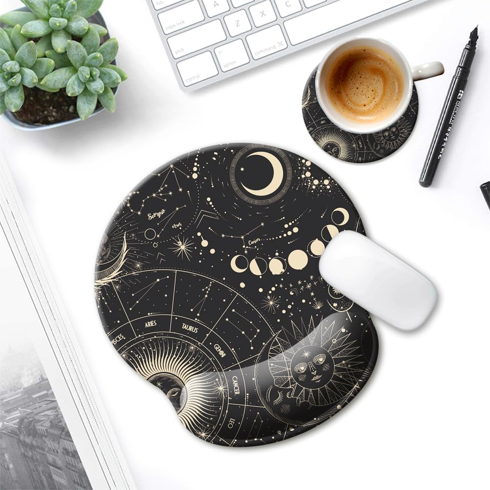 Ultimate Comfort Ergonomic Moon Phase Gel Mouse Pad with Wrist Support - Non-Slip Base for Pain Relief and Enhanced Laptop Use