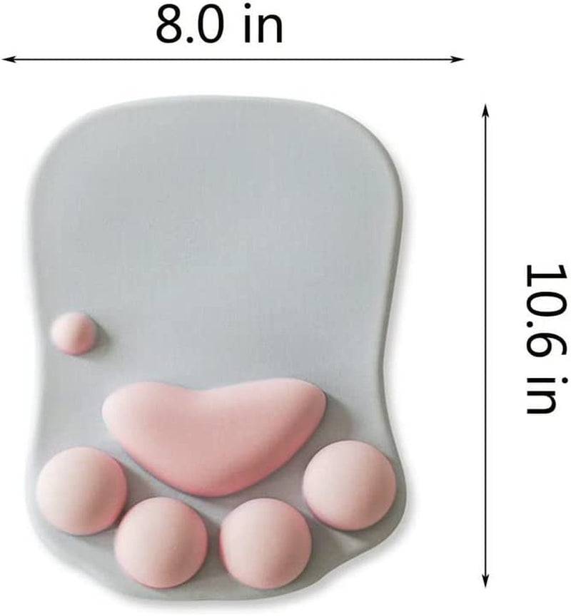 Ergonomic Cat Paw Mouse Pad with Soft Silicone Wrist Support - Non-Slip Design for Gaming & Office (Gray/White)