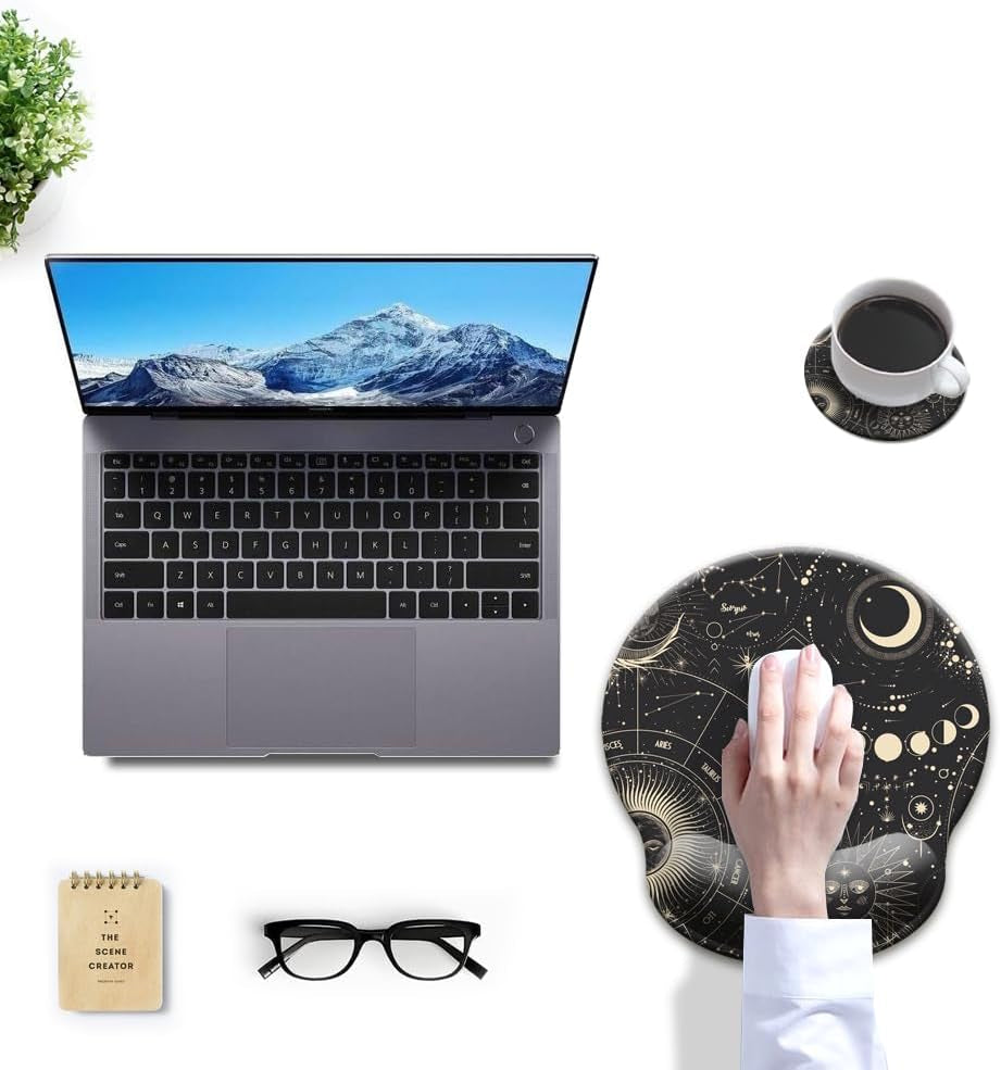 Ultimate Comfort Ergonomic Moon Phase Gel Mouse Pad with Wrist Support - Non-Slip Base for Pain Relief and Enhanced Laptop Use