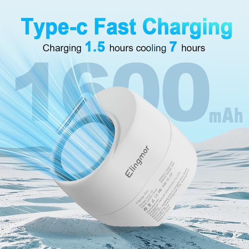 Portable Clip Mini Fan, 1600Mah Battery ,Turbo Handheld Cooling Fan Wearable Cooling Hat/Shirt/Belt Fan,Adjustable 3 Speed USB Rechargeable for Home Outdoor Camping Fishing (Summer Gift)