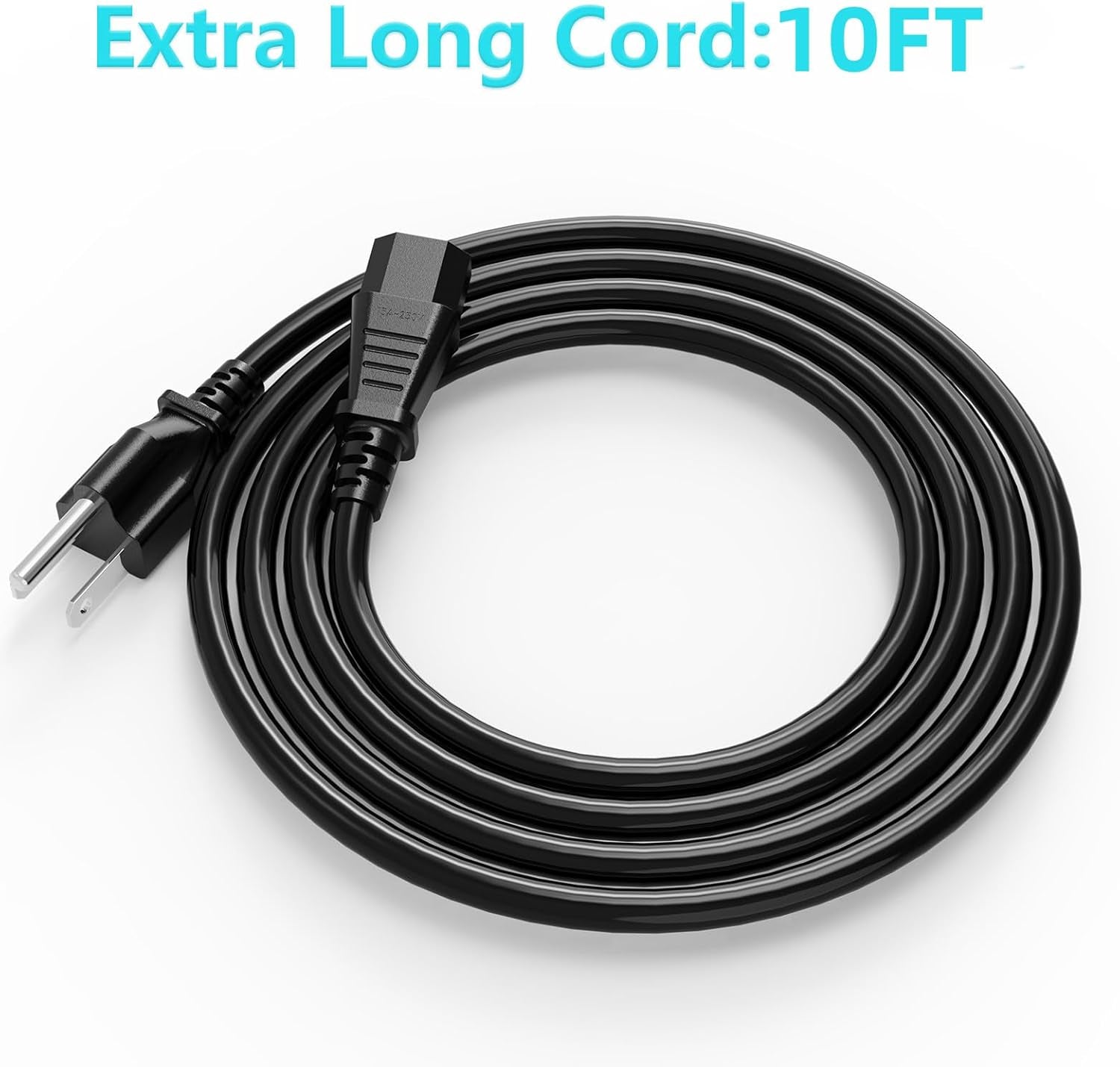 10FT 18 AWG Power Cable - NEMA 5-15P to IEC320C13 Replacement Cord for Computer Monitors & TVs - Durable 3 Prong Design