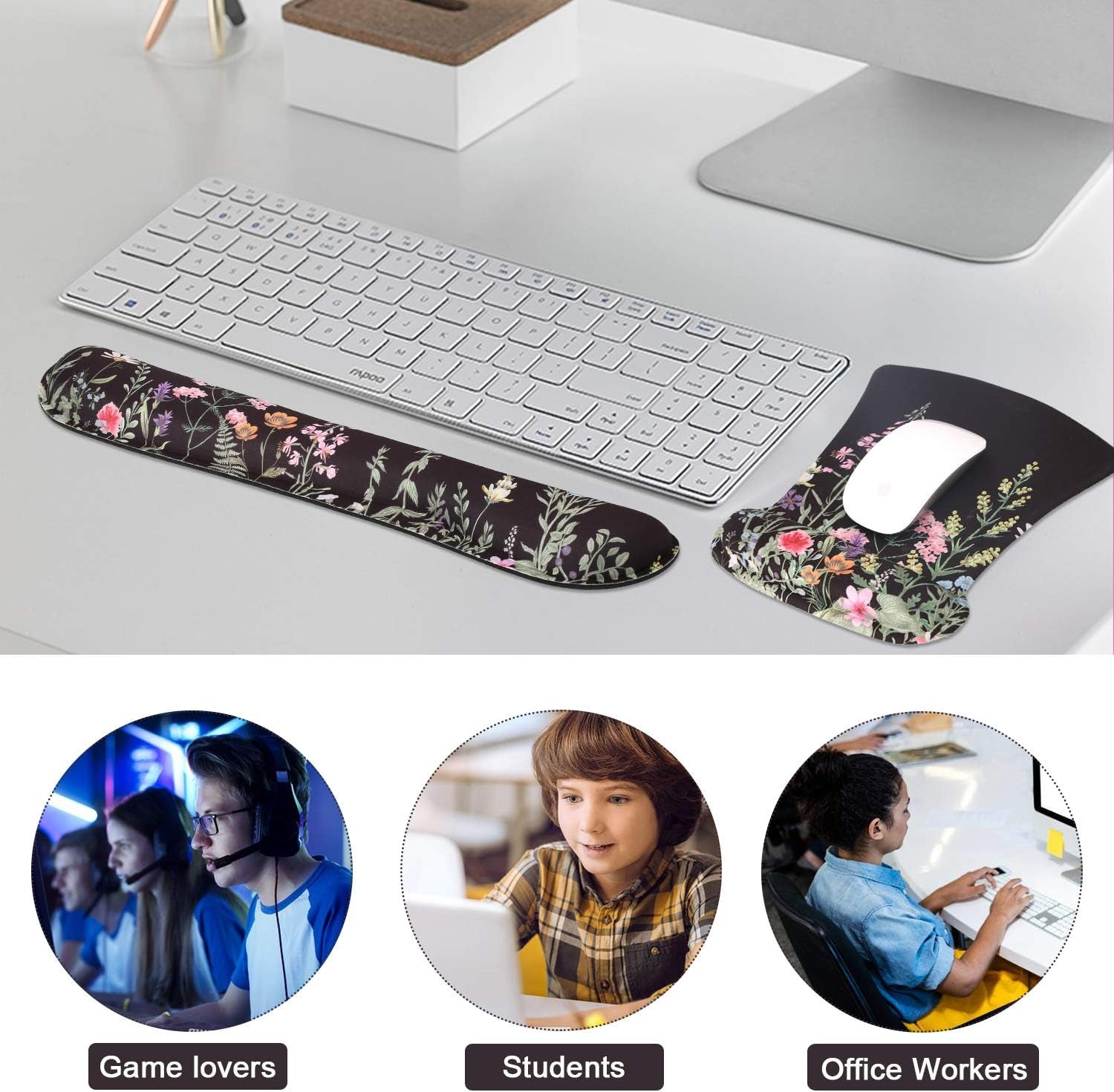 Enhance Comfort with Icasso Memory Foam Mouse Pad and Keyboard Wrist Rest - Relieve Wrist Pain for Effortless Typing (B-Weeds)