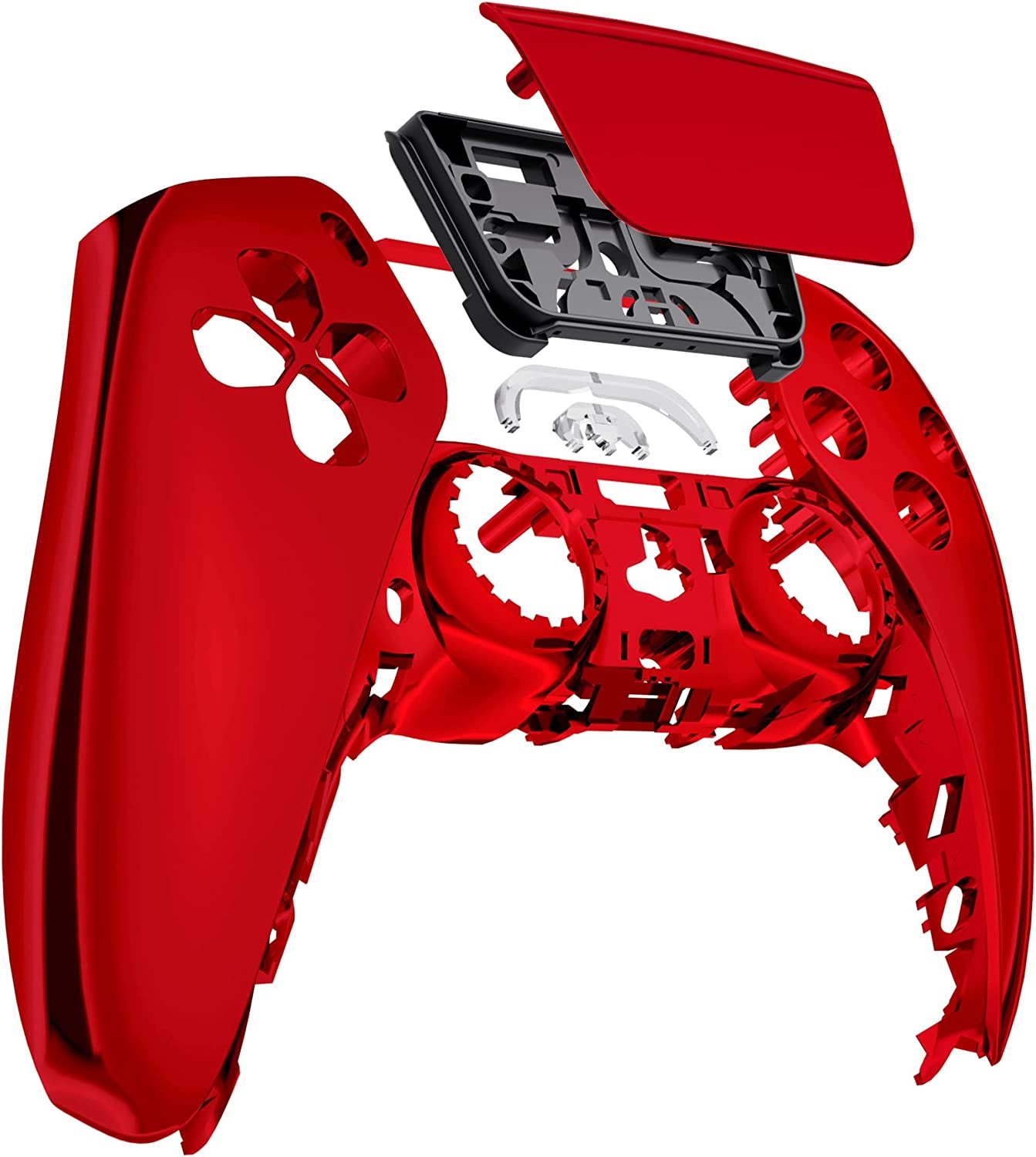 Transform Your PS5 Controller with a Custom Chrome Red Glossy Touchpad Shell - Perfect DIY Replacement for BDM-010/020/030/040/050!