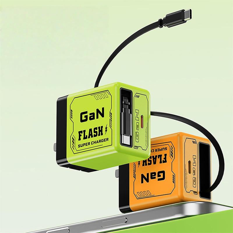4 1 Charging Cable 120W Gan Charger Fast Charging,Retractable Phone Charger Wall Plug with Lightening and Type-C Cables,For Iphone16/15/14/13/12/11 Series, Galaxy S25 24,Android and More Smartphone Cellphone Electronic Chargers