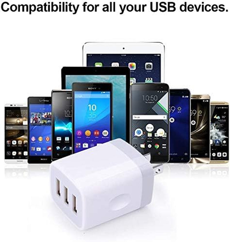 Sicodo 3-Pack Fast Charging USB Wall Charger Adapter - 3.1A Power for iPhone, Samsung Galaxy, and Google Devices