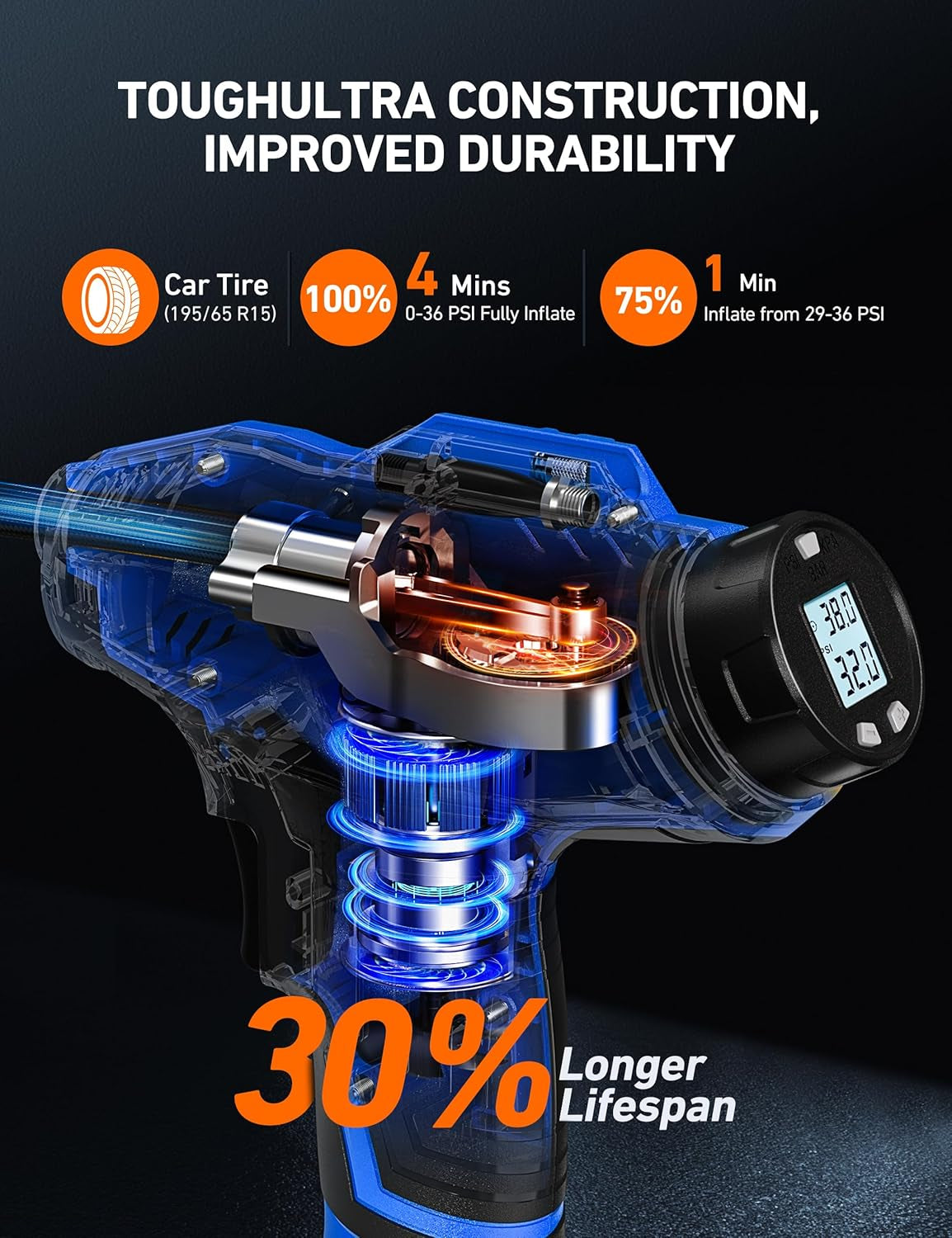 Astroai C2 Cordless 20V Tire Inflator - Portable 160PSI Air Compressor with Rechargeable Battery & 12V Car Adapter, Perfect for Cars and Motorcycles - Compact Handheld Design with Digital Pressure Gauge - Sleek Blue Finish