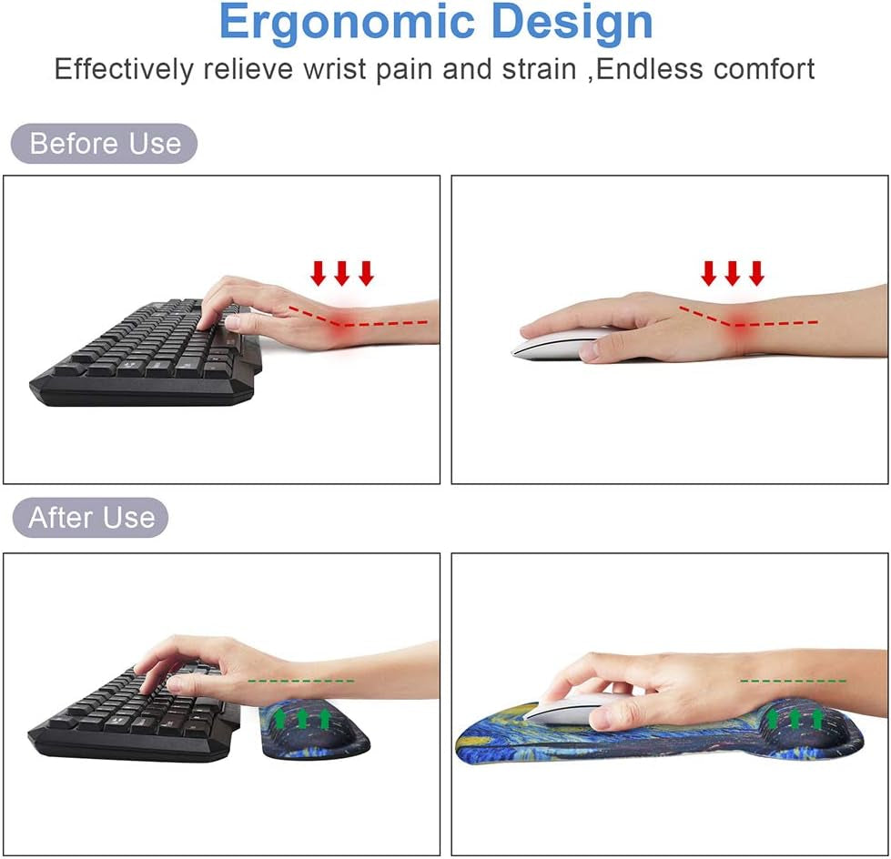 Enhance Comfort & Style: Ergonomic Starry Night Mouse Pad Set with Wrist Support for Pain-Free Typing