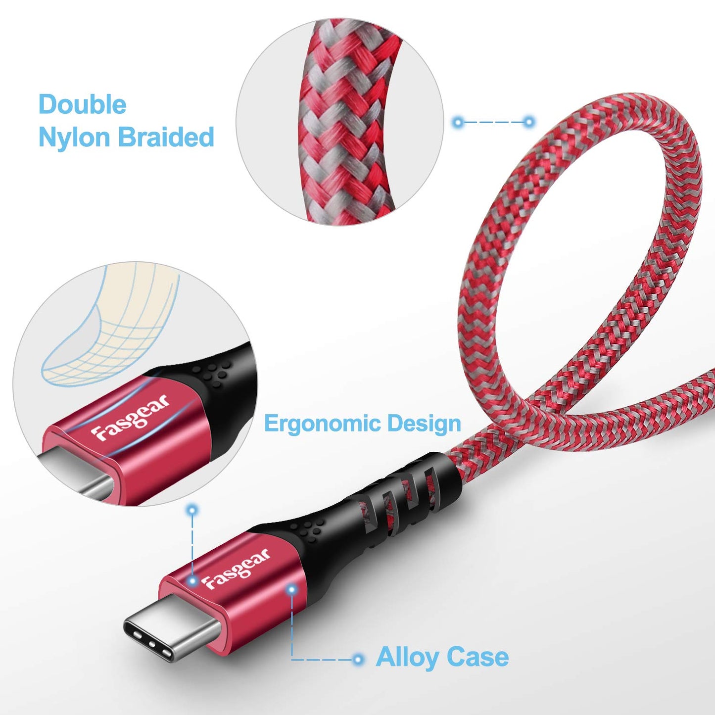 Fasgear 1.6Ft USB C to USB C Cable - 100W Fast Charging, 10Gbps USB 3.1 Gen 2, 5A Power Delivery, E-Marker Chip - Compatible with Macbook, Galaxy S21, iPad Air, Pixel 5/4/XL, Red